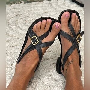 FREE PEOPLE Blck Leather Sandals-straps/ buckle sz 9
